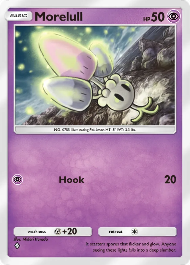 Morelull, Extradimensional Crisis #026, Basic Psychic Pokémon, illustrated by Midori Harada