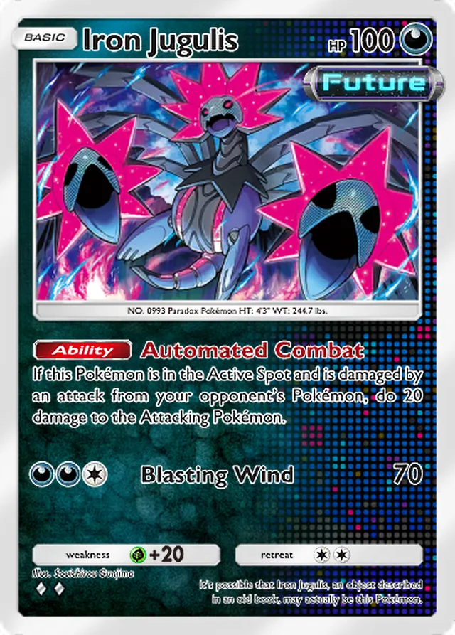 Iron Jugulis, Paradox Drive #046, Basic Darkness Pokémon, illustrated by Souichirou Gunjima