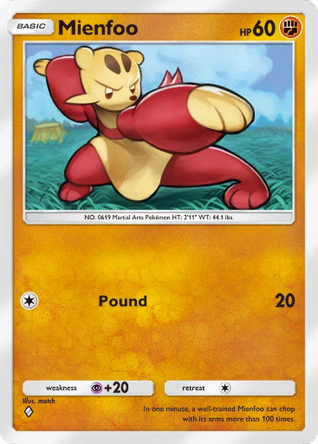 Mienfoo, Genetic Apex #160, Basic Fighting Pokémon, illustrated by match