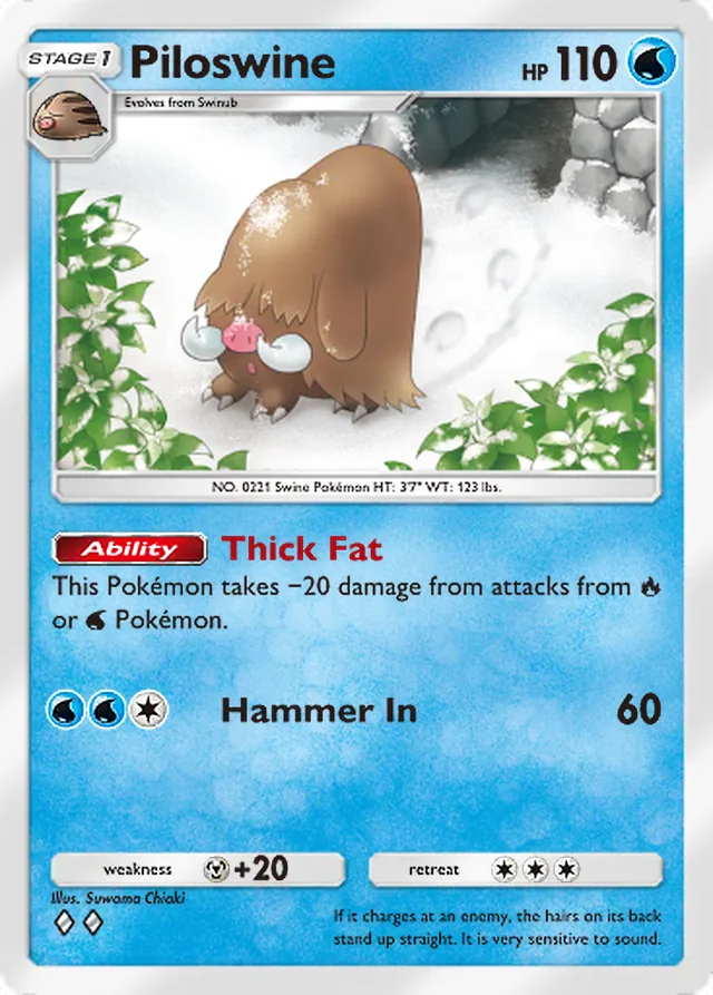 Piloswine, Space-Time Smackdown #032, Stage 1 Water Pokémon, illustrated by Suwama Chiaki