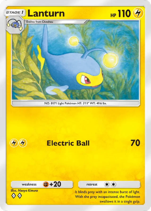 Lanturn, Pulsing Aura #058, Stage 1 Lightning Pokémon, illustrated by Naoyo Kimura