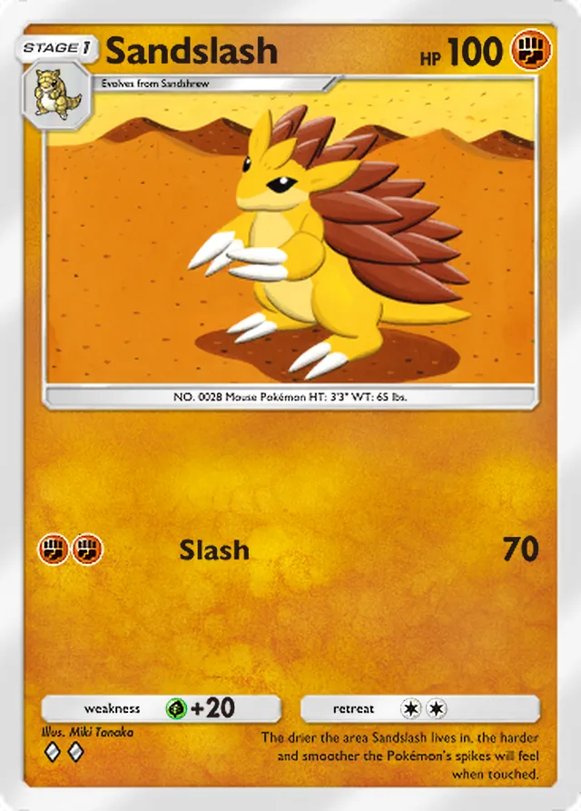 Sandslash, Genetic Apex #138, Stage 1 Fighting Pokémon, illustrated by Miki Tanaka