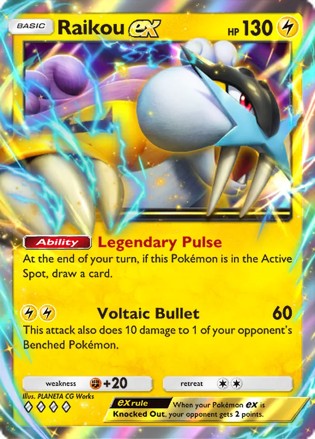 Raikou ex, Secluded Springs #025, Basic Lightning Pokémon, illustrated by PLANETA CG Works