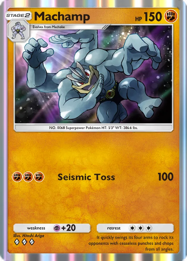Machamp, Genetic Apex #145, Stage 2 Fighting Pokémon, illustrated by Hitoshi Ariga