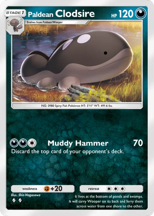 Paldean Clodsire, Paldean Wonders #065, Stage 1 Darkness Pokémon, illustrated by Shin Nagasawa