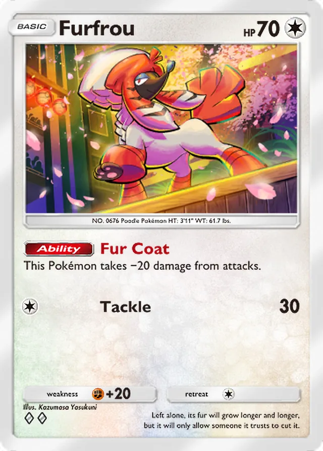 Furfrou, Crimson Blaze #065, Basic Colorless Pokémon, illustrated by Kazumasa Yasukuni