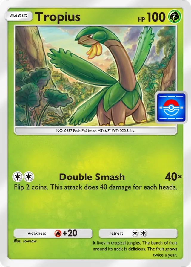 Tropius, Promo-A #102, Basic Grass Pokémon, illustrated by sowsow