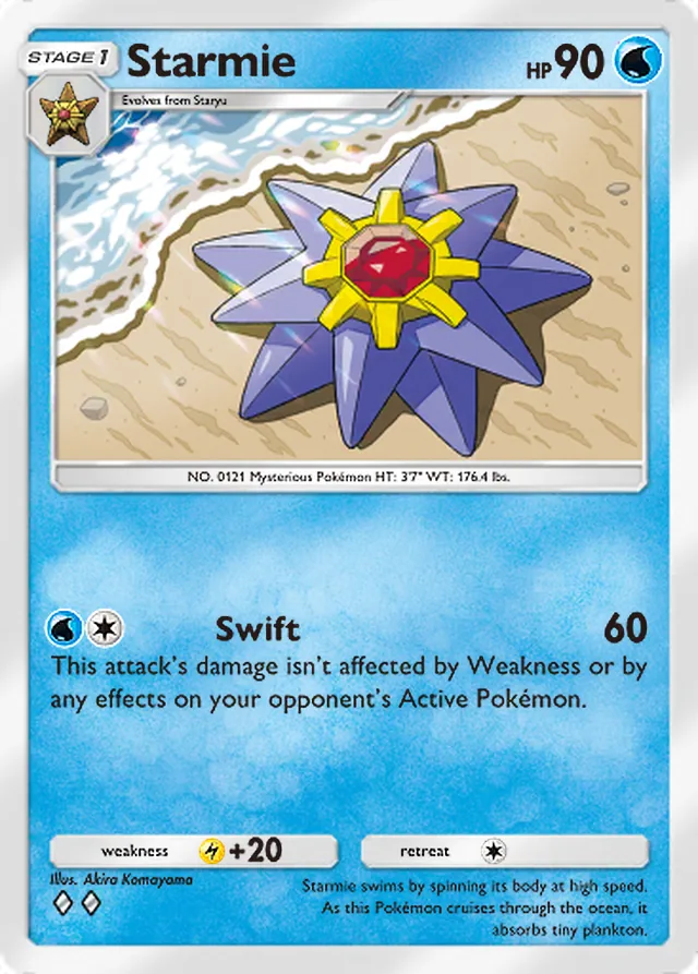 Starmie, Ruler of the Skies #033, Stage 1 Water Pokémon, illustrated by Akira Komayama