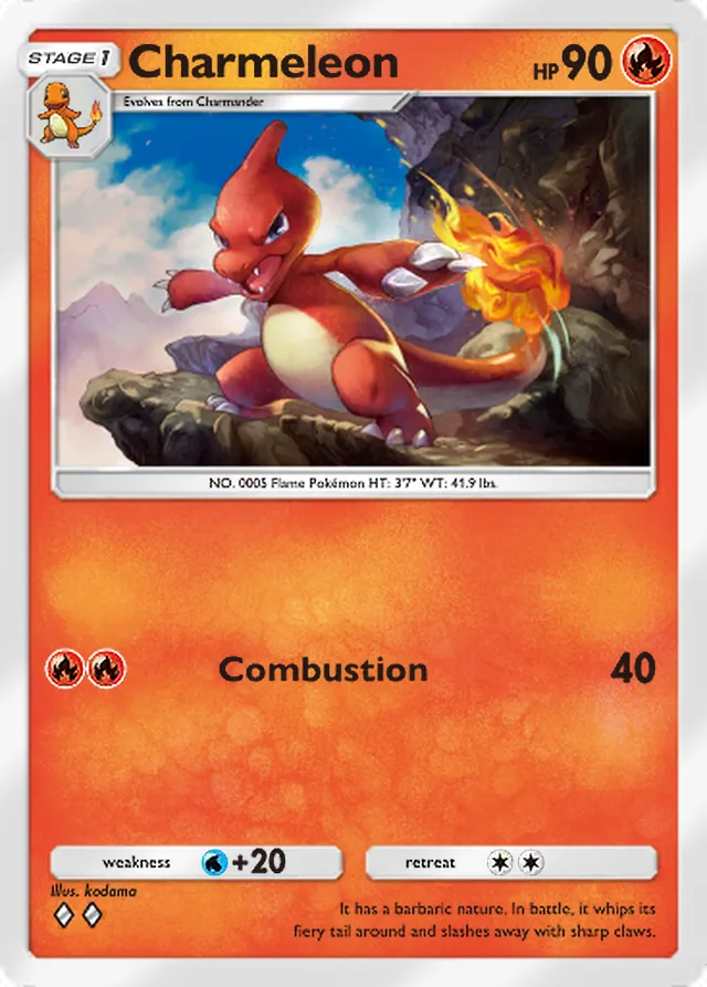 Charmeleon, Shining Revelry #009, Stage 1 Fire Pokémon, illustrated by kodama
