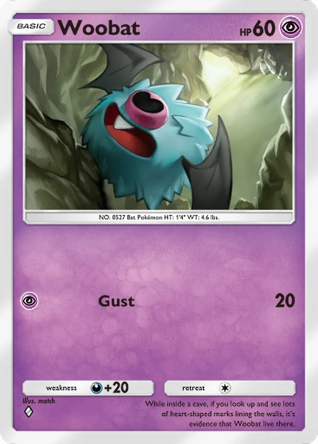 Woobat, Eevee Grove #029, Basic Psychic Pokémon, illustrated by match