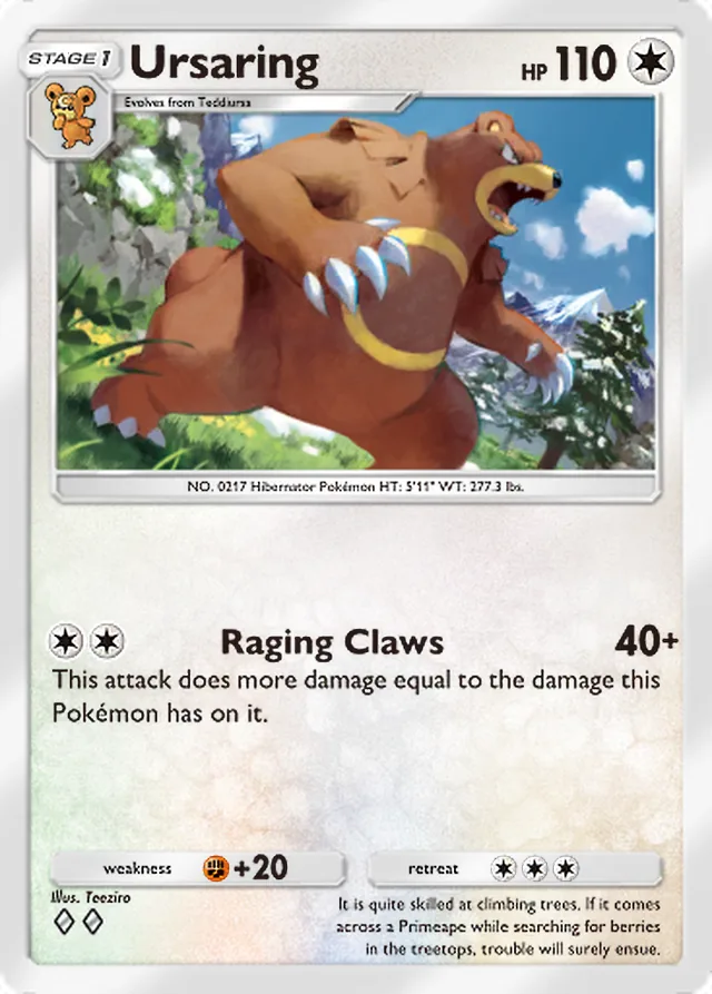 Ursaring, Pulsing Aura #132, Stage 1 Colorless Pokémon, illustrated by Teeziro