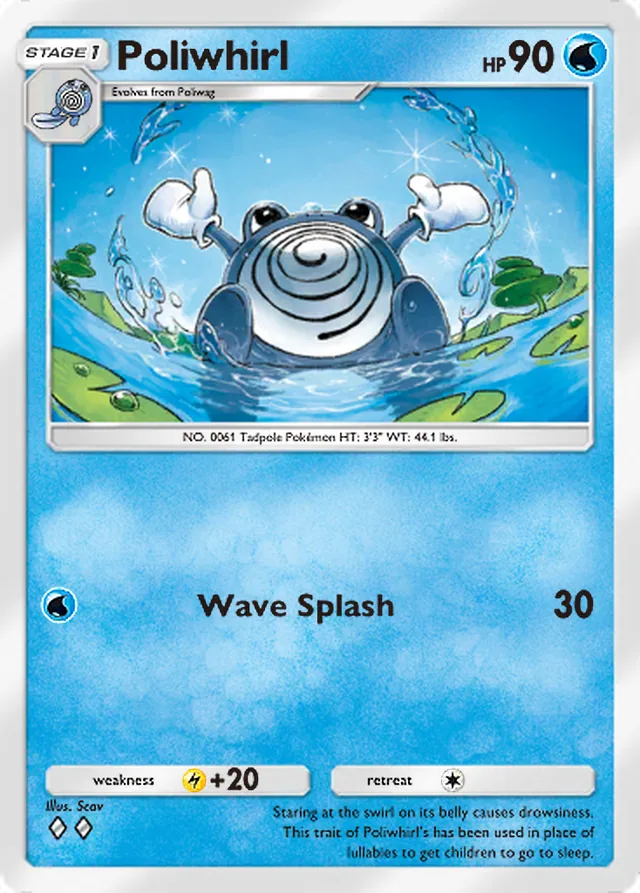 Poliwhirl, Wisdom of Sea and Sky #039, Stage 1 Water Pokémon, illustrated by Scav