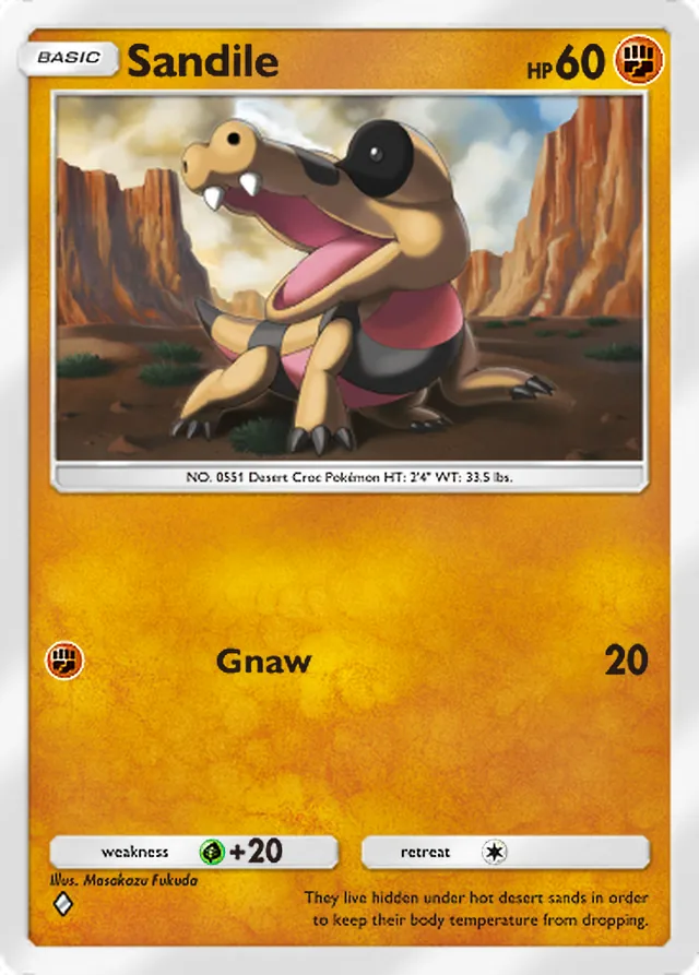 Sandile, Mega Rising #130, Basic Fighting Pokémon, illustrated by Masakazu Fukuda