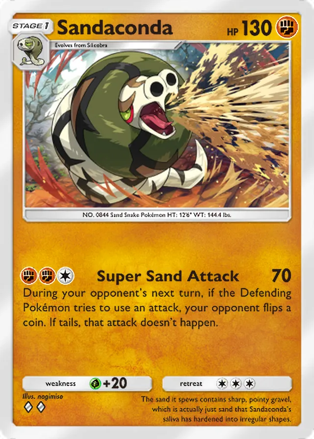 Sandaconda, Pulsing Aura #096, Stage 1 Fighting Pokémon, illustrated by nagimiso