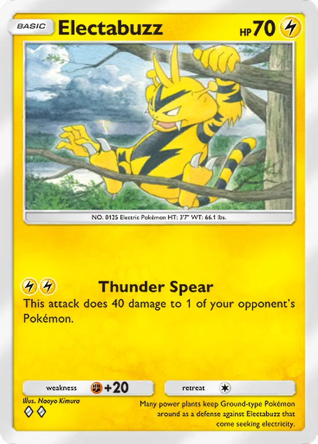 Electabuzz, Mythical Island #027, Basic Lightning Pokémon, illustrated by Naoyo Kimura