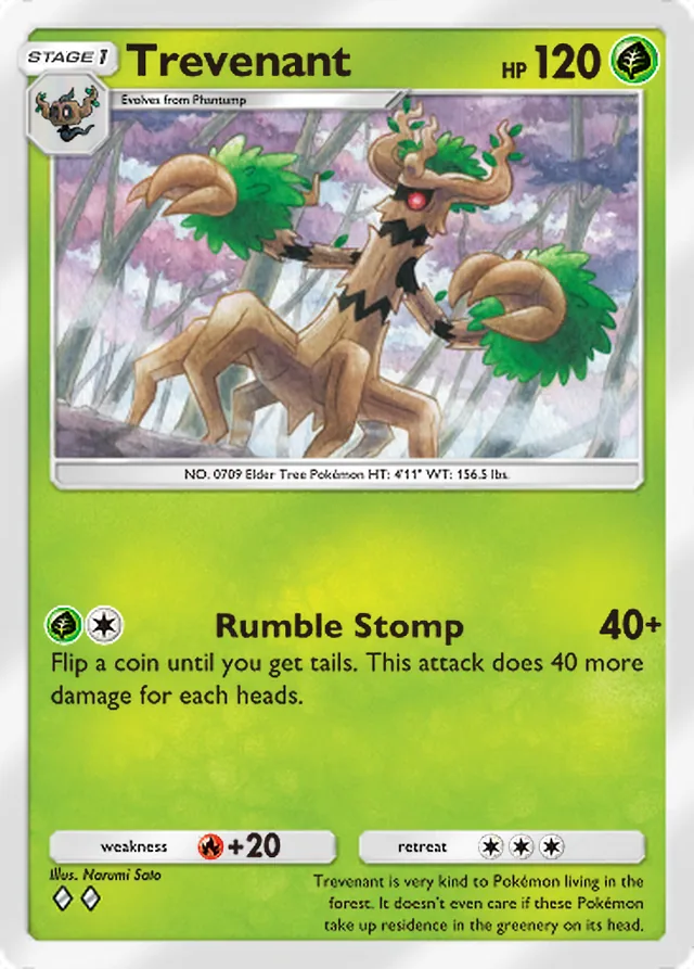 Trevenant, Mega Shine #006, Stage 1 Grass Pokémon, illustrated by Narumi Sato