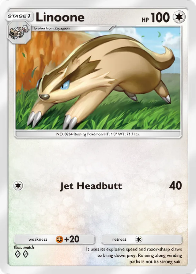 Linoone, Mega Rising #189, Stage 1 Colorless Pokémon, illustrated by match