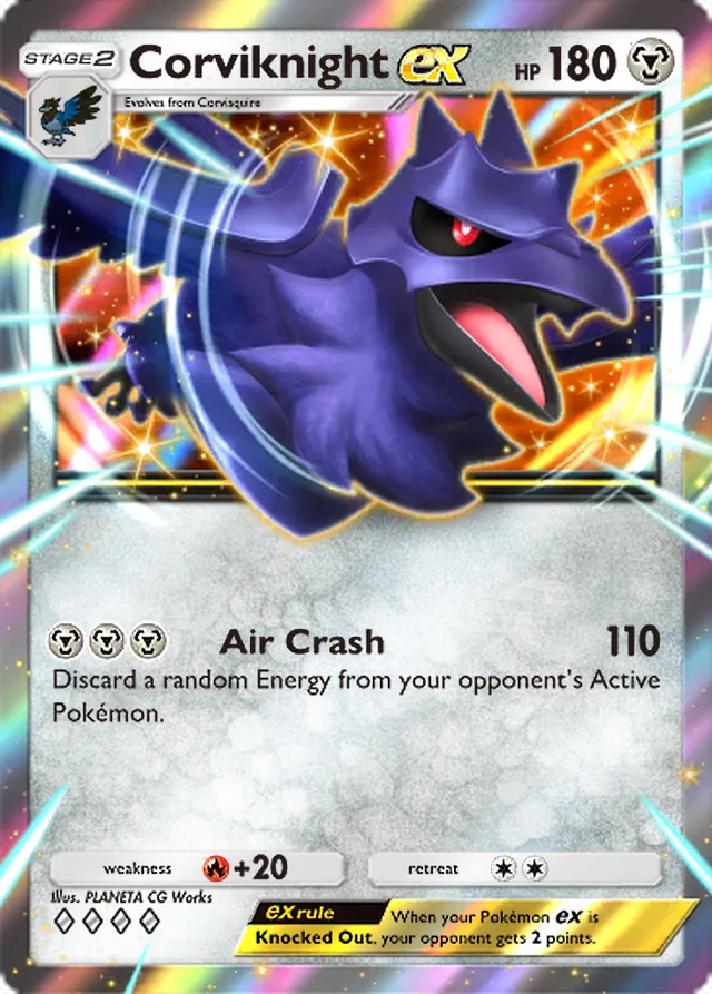 Corviknight ex, Pulsing Aura #124, Stage 2 Metal Pokémon, illustrated by PLANETA CG Works