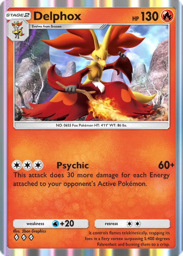 Delphox, Team Rocket’s Ambition #012, Stage 2 Fire Pokémon, illustrated by 5ban Graphics