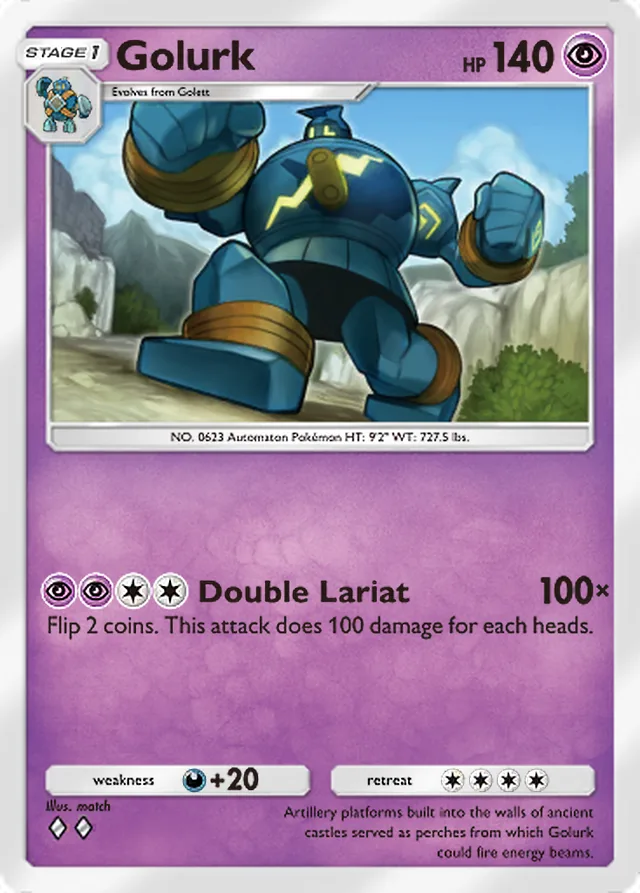 Golurk, Genetic Apex #136, Stage 1 Psychic Pokémon, illustrated by match
