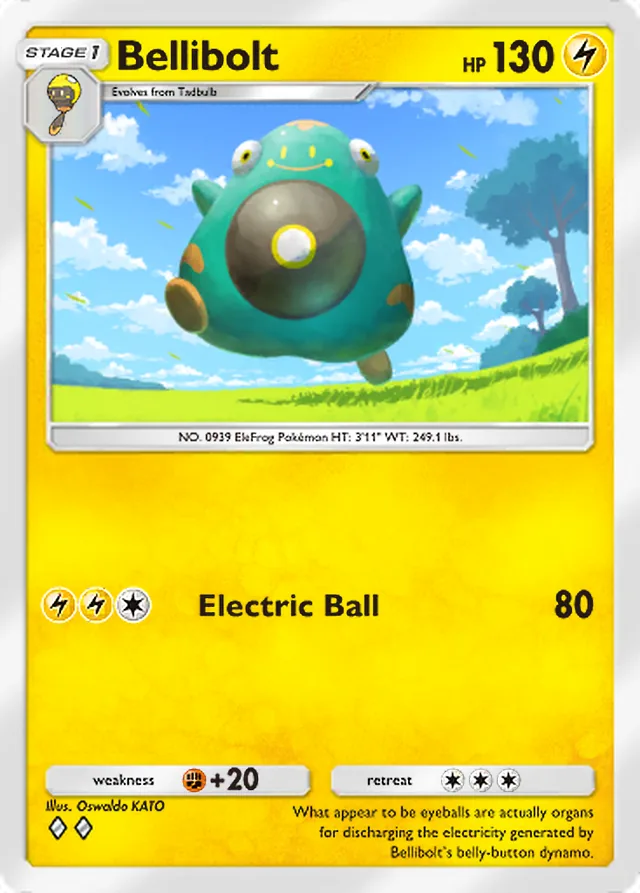Bellibolt, Fantastical Parade #057, Stage 1 Lightning Pokémon, illustrated by Oswaldo KATO