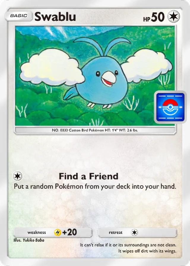 Swablu, Promo-B #017, Basic Colorless Pokémon, illustrated by Yukiko Baba