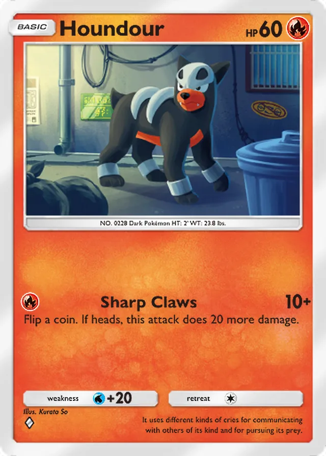 Houndour, Ruler of the Skies #027, Basic Fire Pokémon, illustrated by Kurata So