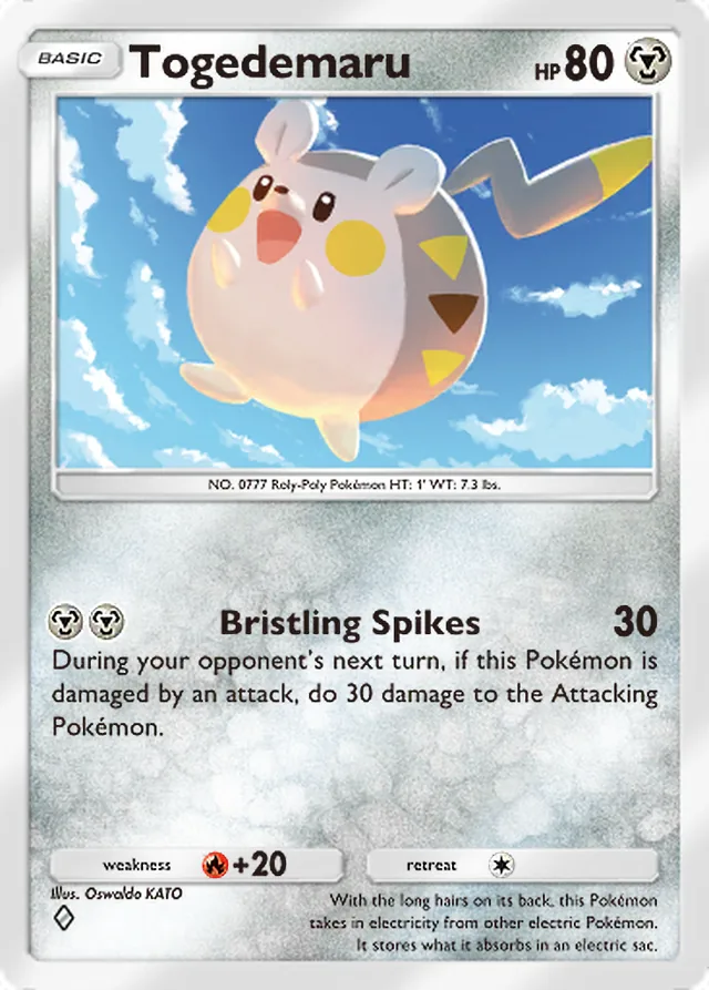 Togedemaru, Eevee Grove #048, Basic Metal Pokémon, illustrated by Oswaldo KATO