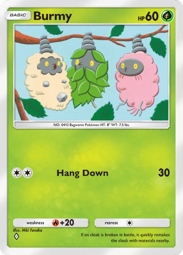 Burmy, Crimson Blaze #009, Basic Grass Pokémon, illustrated by Miki Tanaka