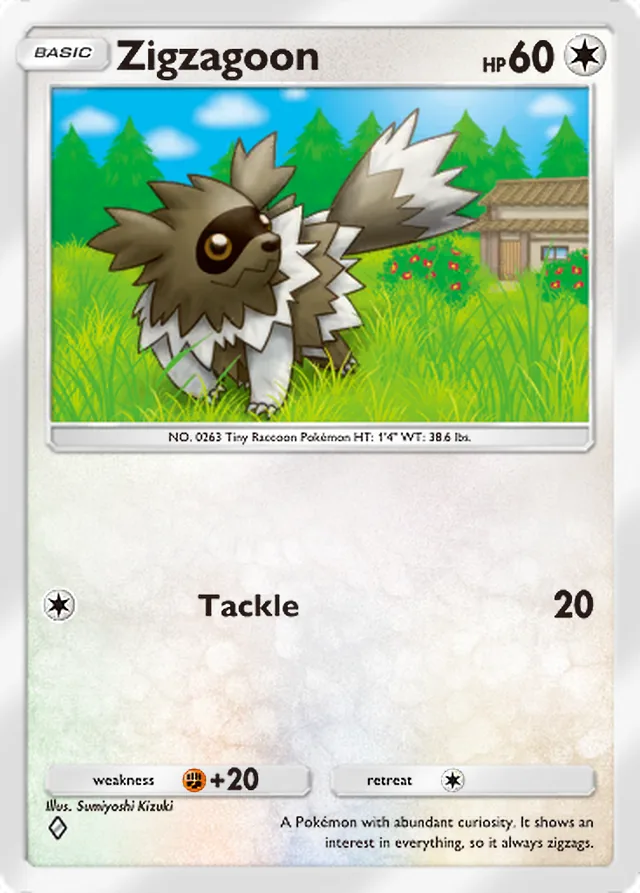 Zigzagoon, Mega Rising #188, Basic Colorless Pokémon, illustrated by Sumiyoshi Kizuki