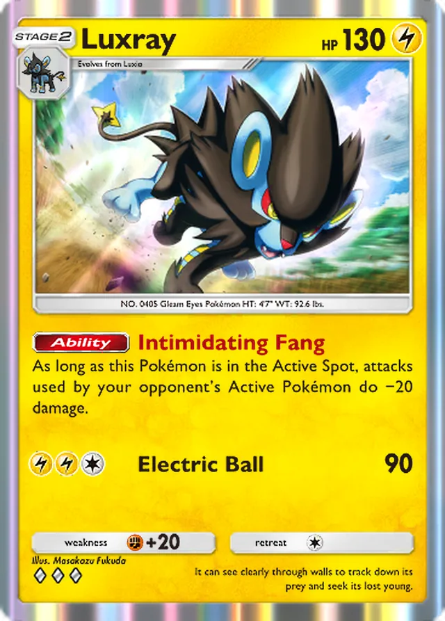 Luxray, Extradimensional Crisis #015, Stage 2 Lightning Pokémon, illustrated by Masakazu Fukuda
