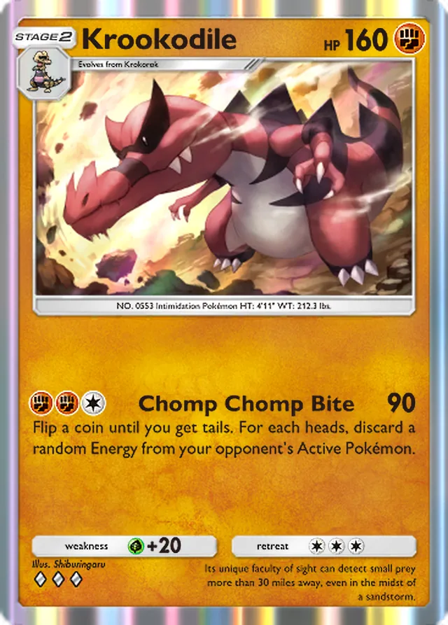 Krookodile, Mega Rising #132, Stage 2 Fighting Pokémon, illustrated by Shiburingaru