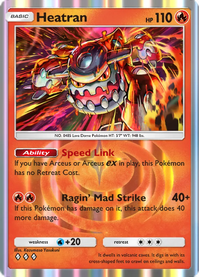 Heatran, Triumphant Light #013, Basic Fire Pokémon, illustrated by Kazumasa Yasukuni