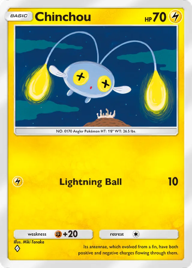 Chinchou, Wisdom of Sea and Sky #064, Basic Lightning Pokémon, illustrated by Miki Tanaka