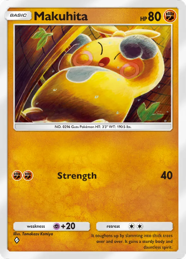Makuhita, Crimson Blaze #039, Basic Fighting Pokémon, illustrated by Tomokazu Komiya