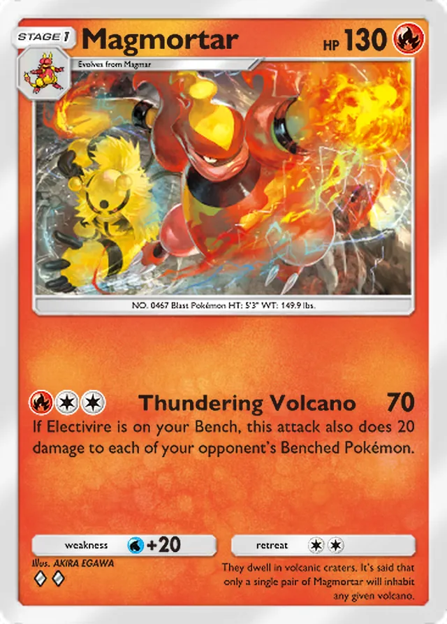 Magmortar, Mega Shine #013, Stage 1 Fire Pokémon, illustrated by AKIRA EGAWA