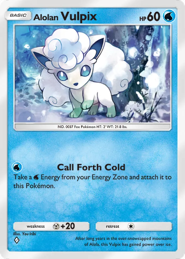 Alolan Vulpix, Celestial Guardians #040, Basic Water Pokémon, illustrated by You Iribi