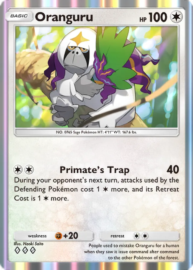 Oranguru, Celestial Guardians #140, Basic Colorless Pokémon, illustrated by Naoki Saito