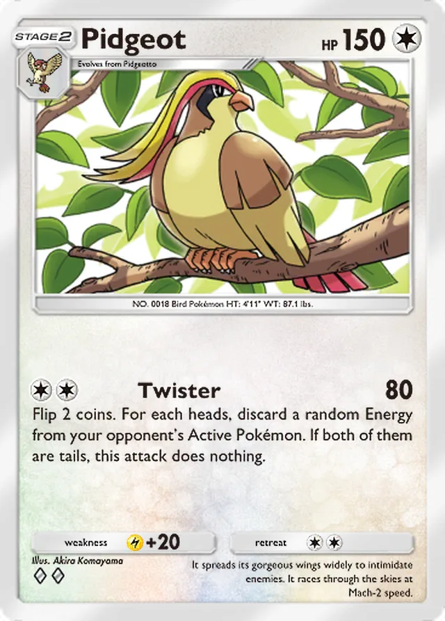 Pidgeot, Mega Rising #182, Stage 2 Colorless Pokémon, illustrated by Akira Komayama