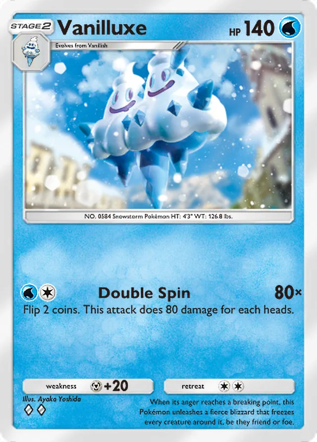 Vanilluxe, Eevee Grove #020, Stage 2 Water Pokémon, illustrated by Ayaka Yoshida