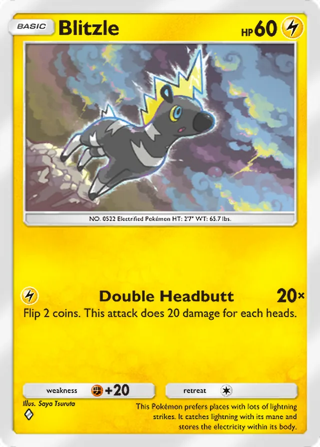Blitzle, Team Rocket’s Ambition #022, Basic Lightning Pokémon, illustrated by Saya Tsuruta