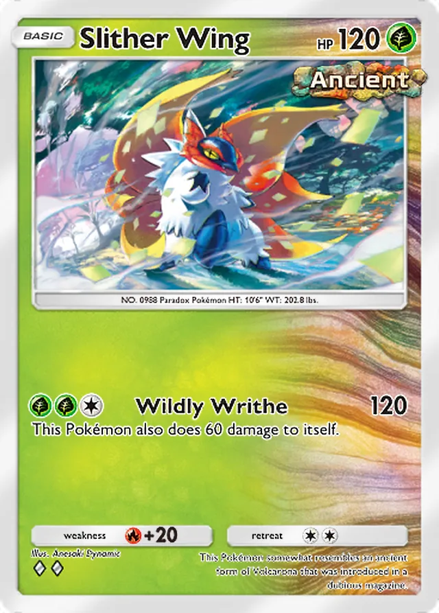Slither Wing, Paradox Drive #004, Basic Grass Pokémon, illustrated by Anesaki Dynamic