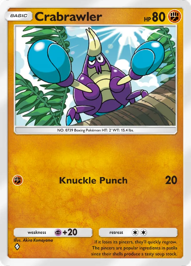 Crabrawler, Mega Rising #139, Basic Fighting Pokémon, illustrated by Akira Komayama