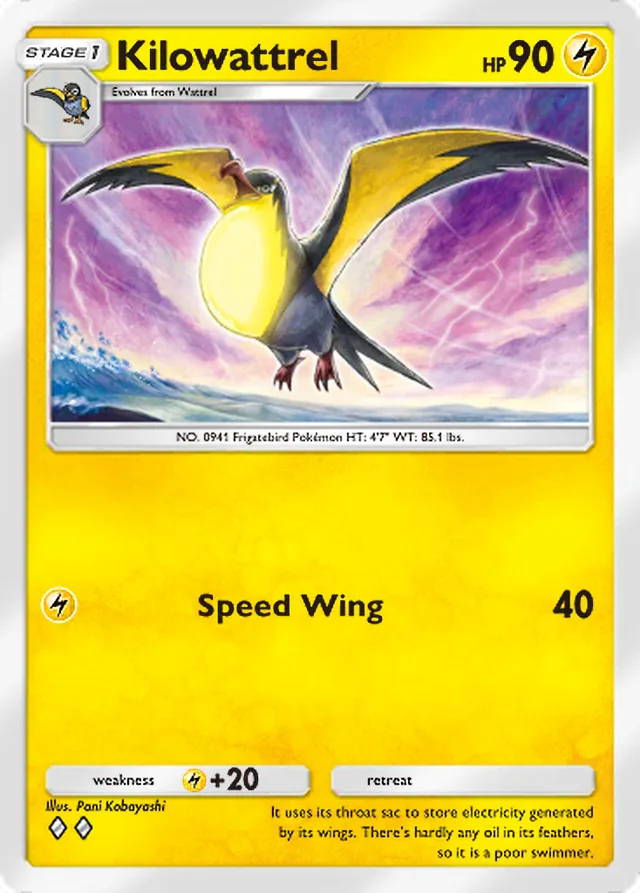 Kilowattrel, Paldean Wonders #044, Stage 1 Lightning Pokémon, illustrated by Pani Kobayashi