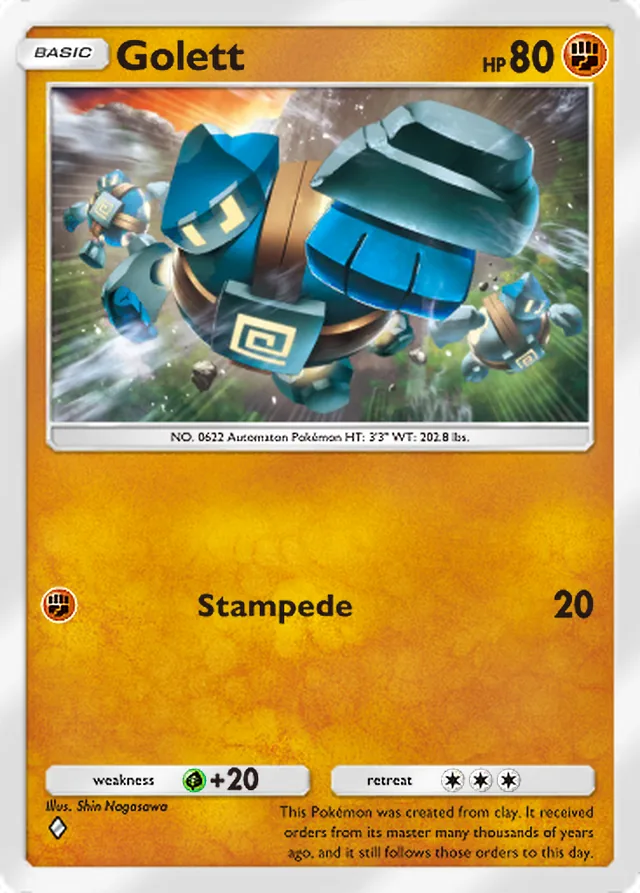 Golett, Mega Rising #135, Basic Fighting Pokémon, illustrated by Shin Nagasawa
