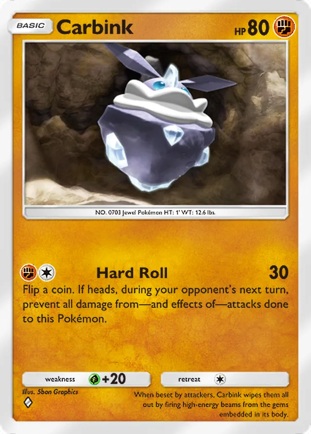 Carbink, Eevee Grove #042, Basic Fighting Pokémon, illustrated by 5ban Graphics