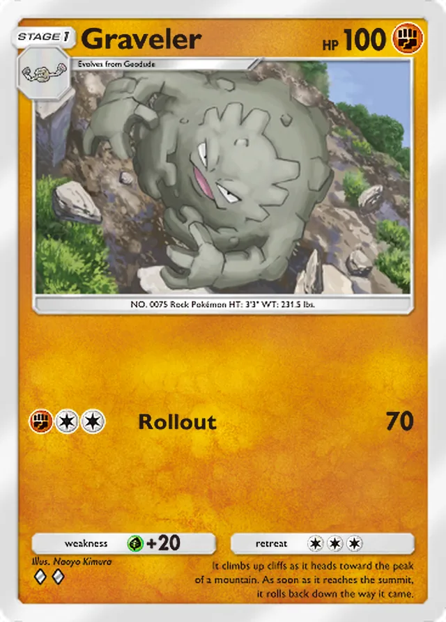 Graveler, Genetic Apex #148, Stage 1 Fighting Pokémon, illustrated by Naoyo Kimura
