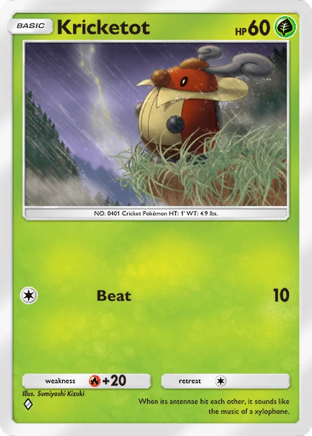Kricketot, Ruler of the Skies #008, Basic Grass Pokémon, illustrated by Sumiyoshi Kizuki