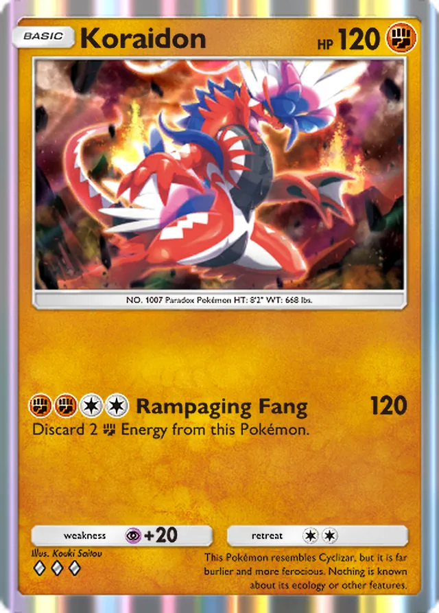 Koraidon, Paldean Wonders #063, Basic Fighting Pokémon, illustrated by Kouki Saitou
