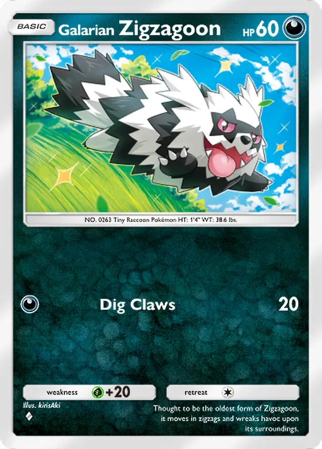 Galarian Zigzagoon, Fantastical Parade #098, Basic Darkness Pokémon, illustrated by kirisAki
